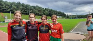  R-L Anna Rooney, Erin Easton, Maisie McVeigh and Clara Flynn enjoying a day out with friends at Mary Peters Track